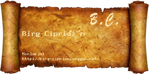 Birg Ciprián névjegykártya